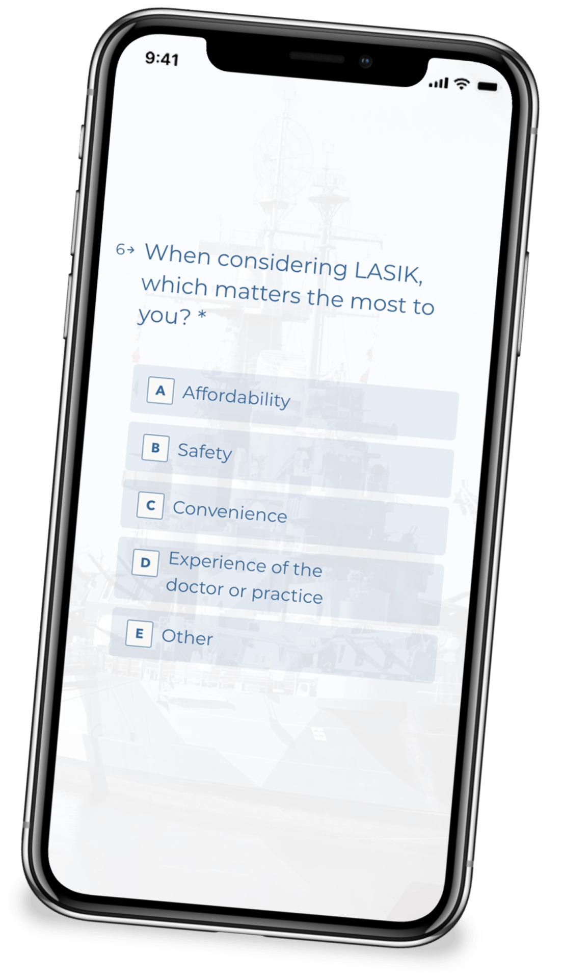 Is Lasik Right For You Quiz displayed on a floating iPhone